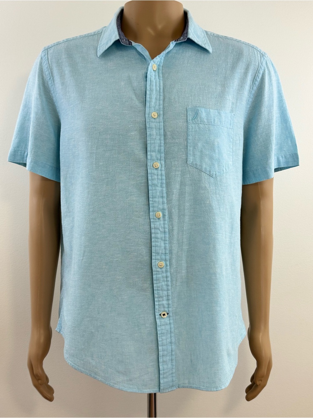 Nautica Men's Casual Linen Blend Short Sleeve Button Down Shirt, Size Large